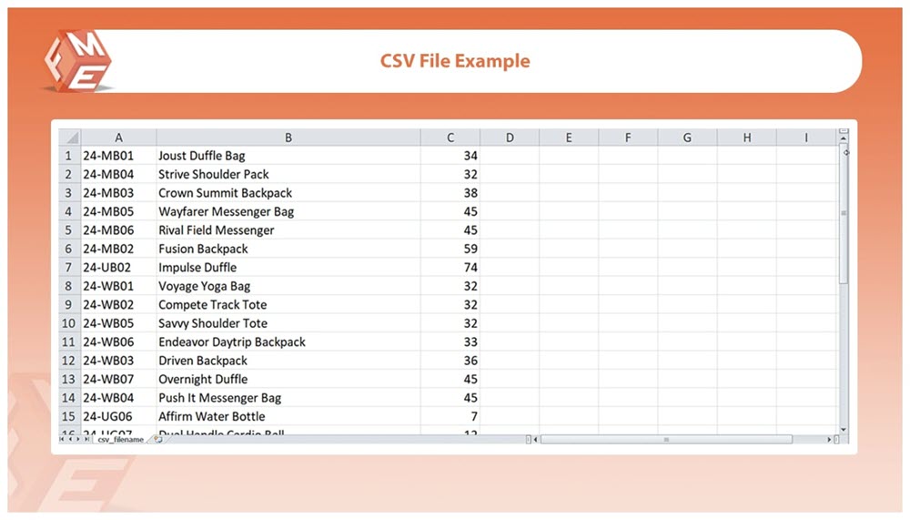 Exported Products List in Excel