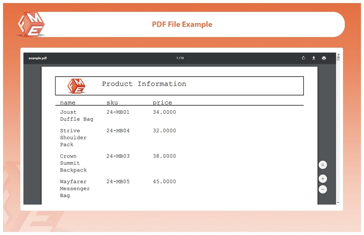 Exported Products List in PDF
