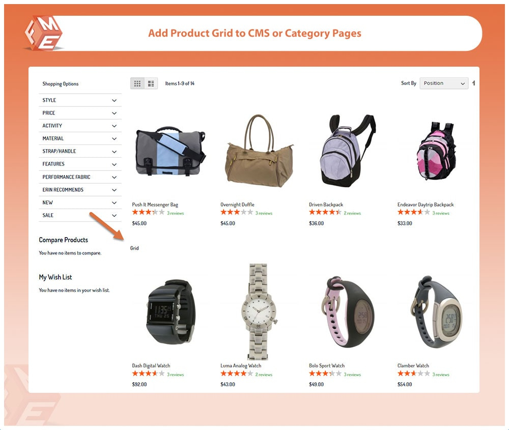 Add Product Grid to CMS or Category Pages