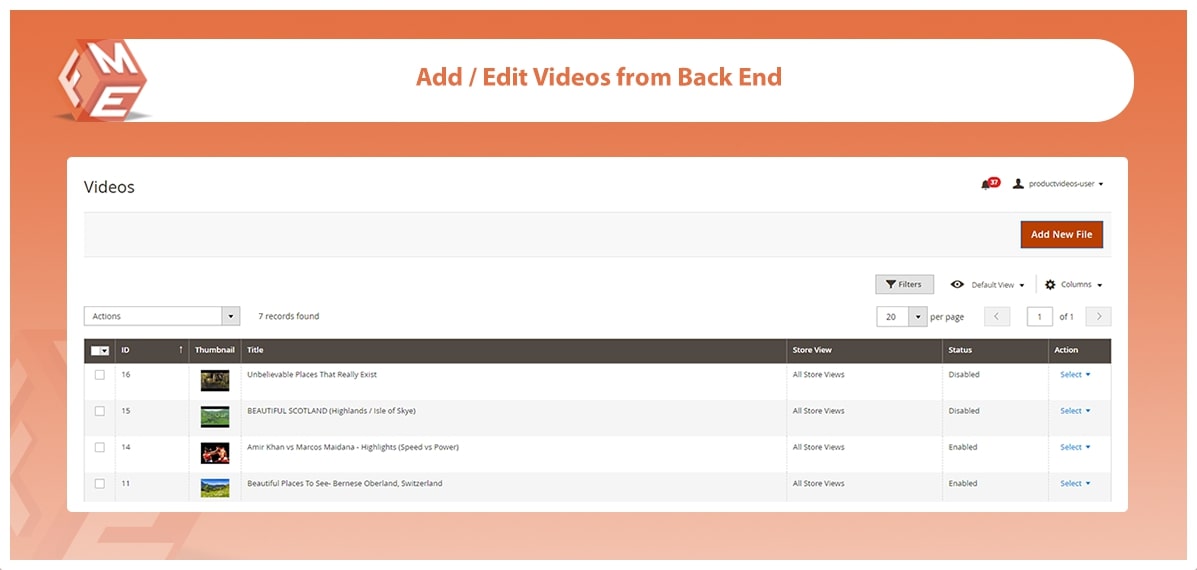 Add/Edit Videos From Backend