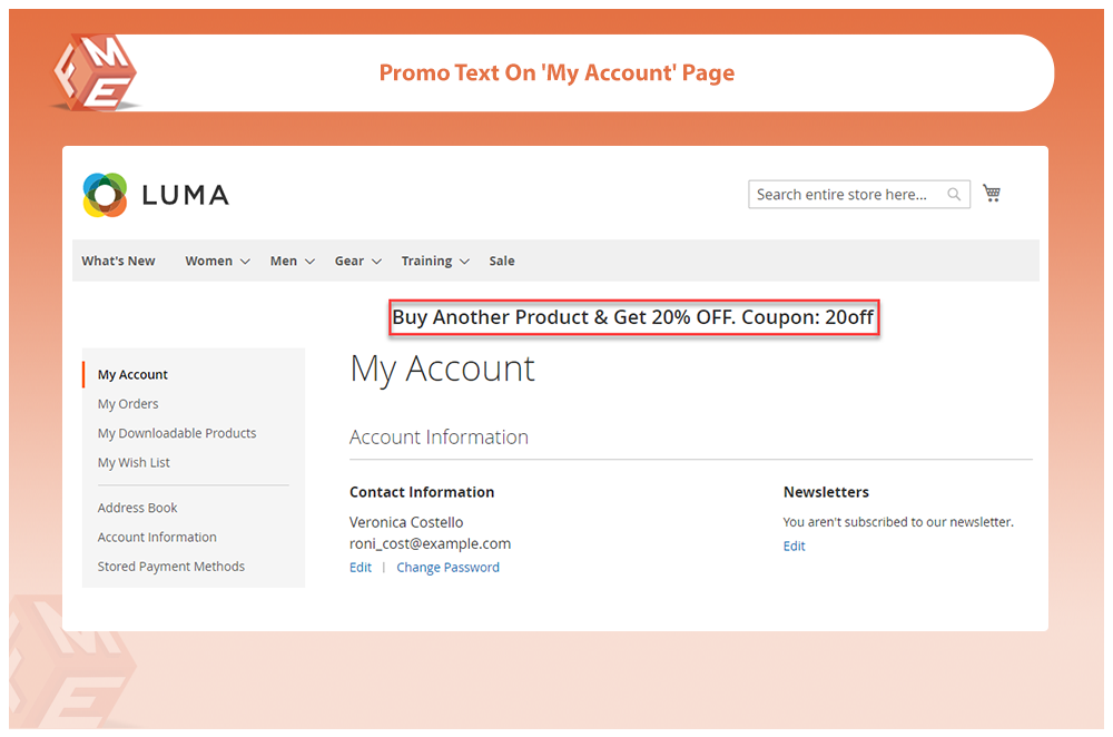 Promotional Text on 'My Account' Page