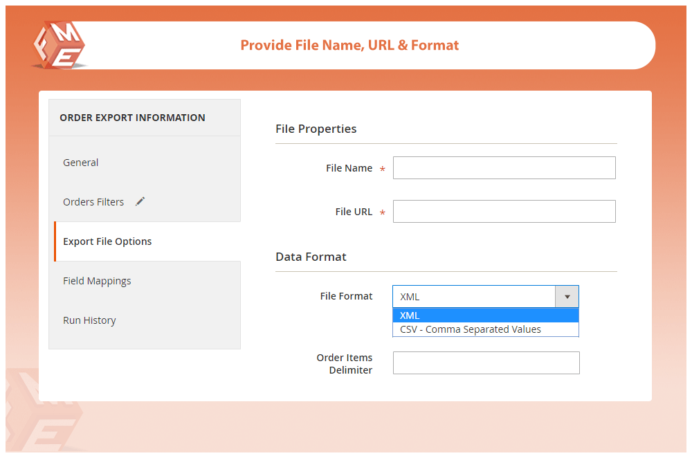 Specify Export File, URL & Format