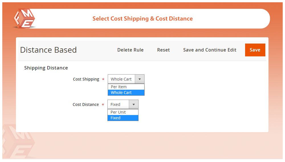 Select Distance & Shipping Parameters