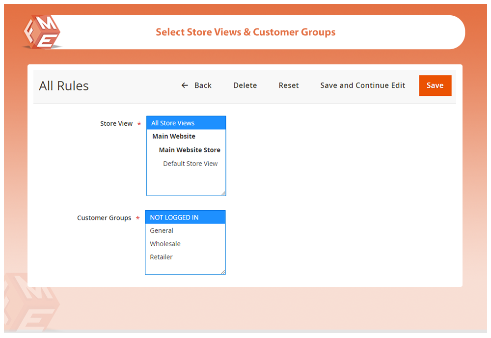 Select Store Views & Customer Groups