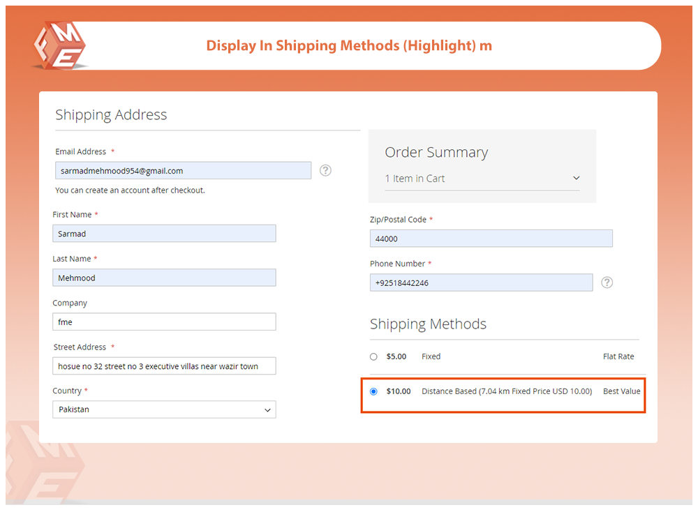 Display in Shipping Methods