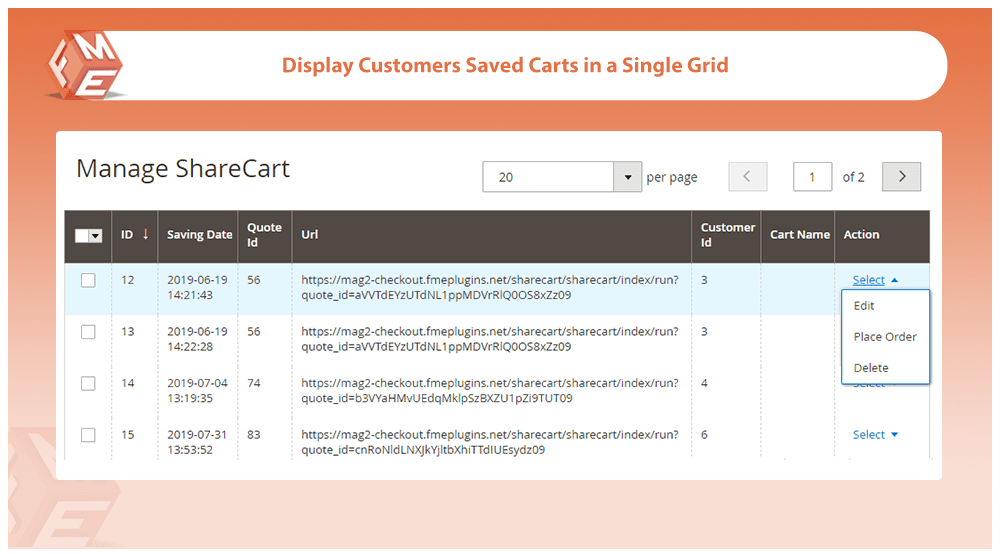 Show Customers Saved Carts in Grid
