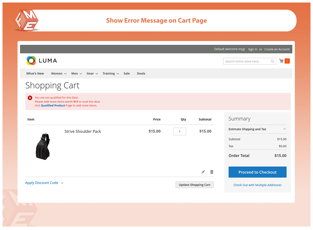 Display Error Message on Cart Page
