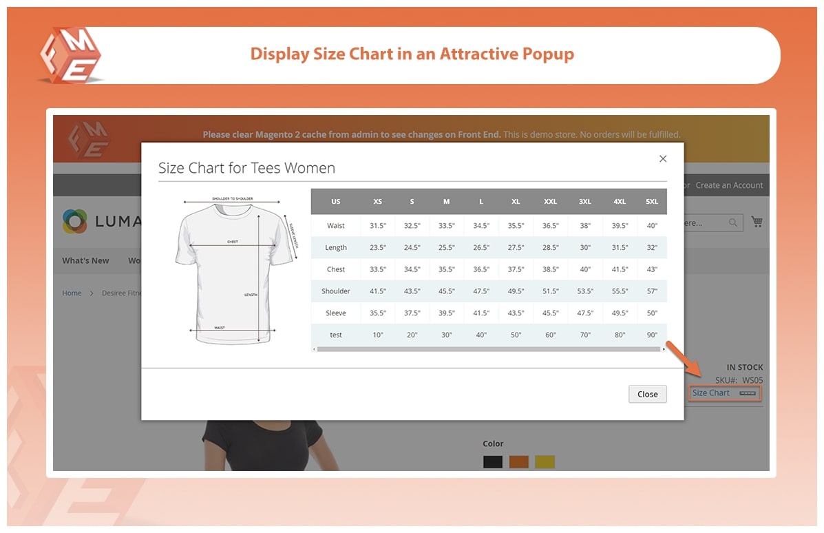 Size guide in popup