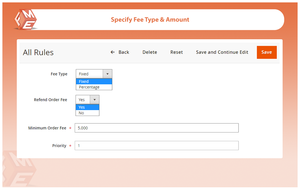 Specify Fee Type, Amount & Rule Priority