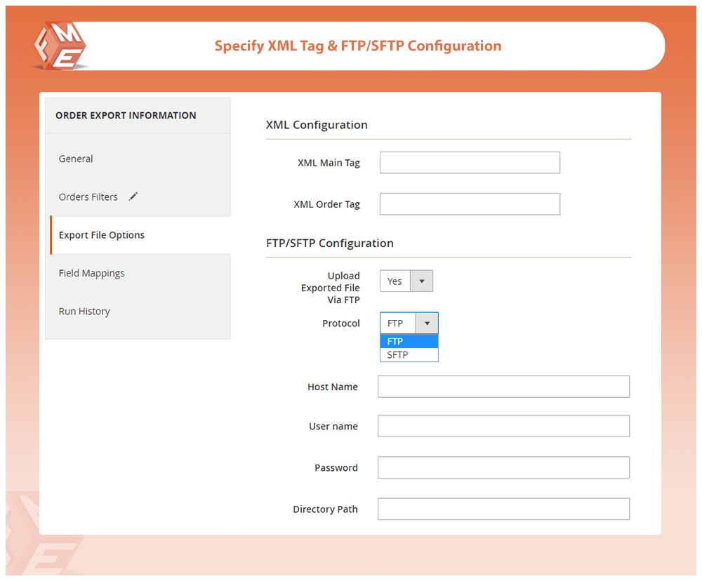 Specify XML Tag & FTP/SFTP Configurations