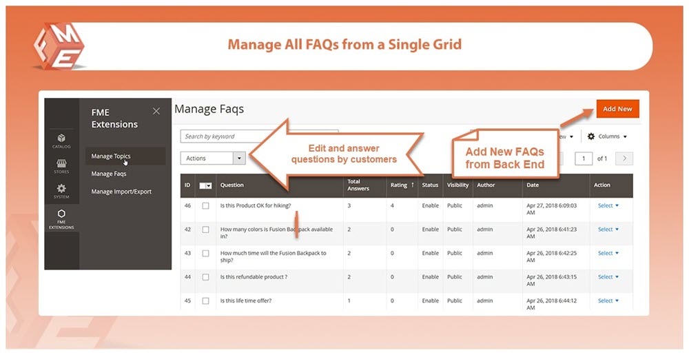 Manage Faqs in a Single Grid
