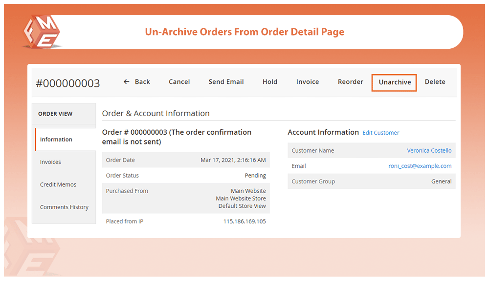 Un-Archive Orders From Order Details Page