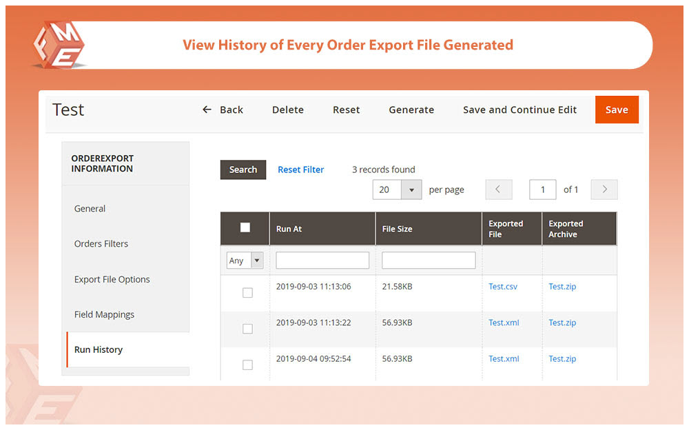 Order Export File History
