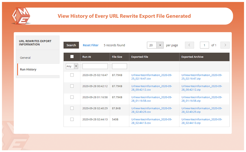 URL Rewrites Export File History