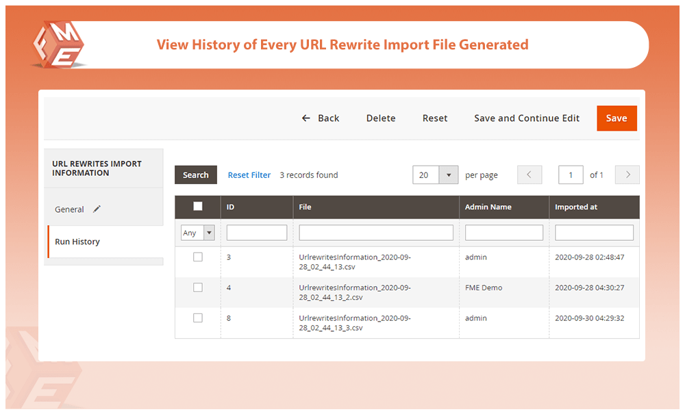 URL Rewrites Import File History