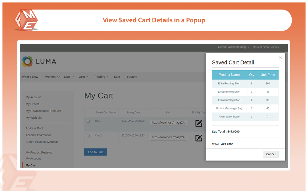 View Saved Cart Details in a Popup